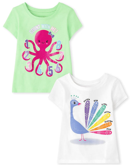 The Children's Place Baby and Toddler Girls' School Days Short Sleeve Graphic T-Shirts, Multipack