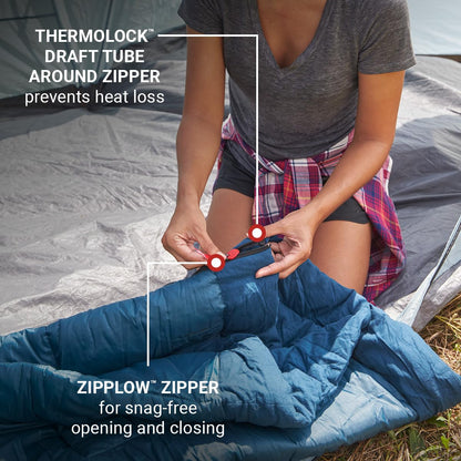 Coleman Kompact - Saco de Dormir para Adultos de 14 °F, Saco de Dormir para Clima Fresco con retención de Calor, Saco de Cosas y Cierre sin enganches, Hecho de Materiales Libres de PFAS
