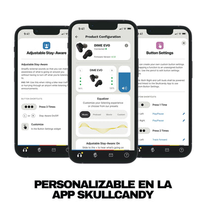 Skullcandy Dime EVO Auriculares In-Ear Inalámbricos, 36 h de Autonomía, Micrófono, Compatibles con iPhone Android y Dispositivos Bluetooth, Negro