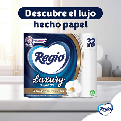 Papel Higiénico Regio Luxury Orchid Oil 32 Rollos con 250 Hojas Dobles