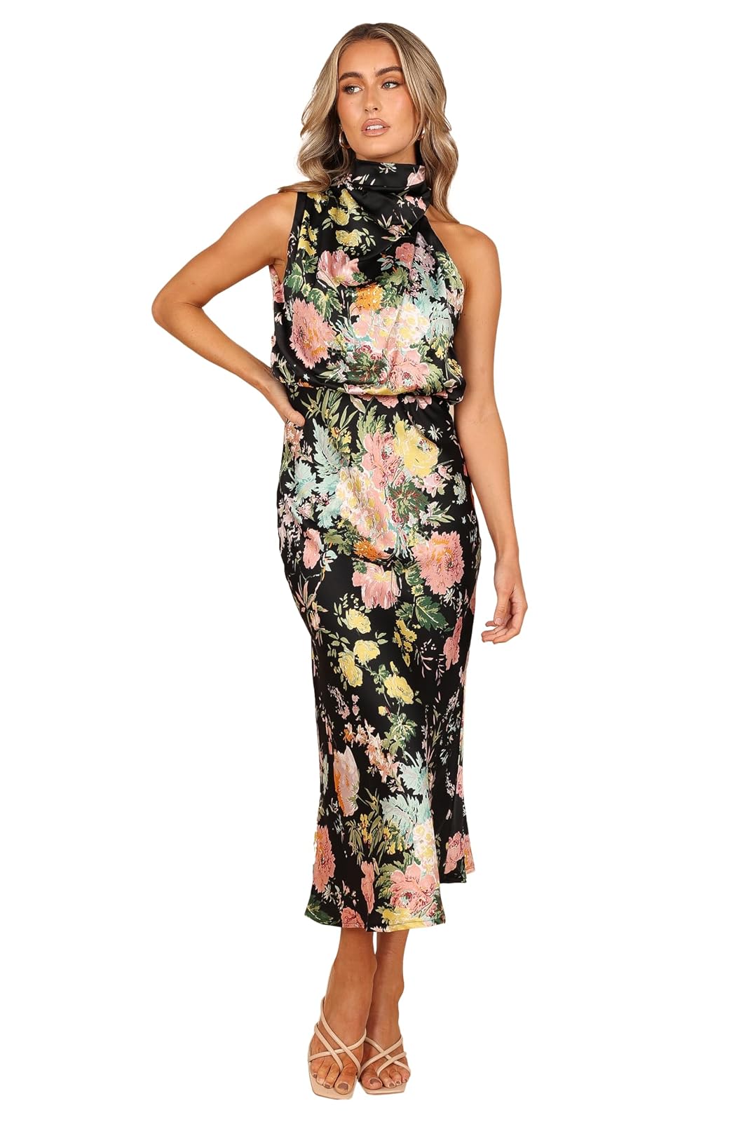 Petal & Pup Vestido Midi Anabelle con Cuello Halter Mujer - M - Negro -