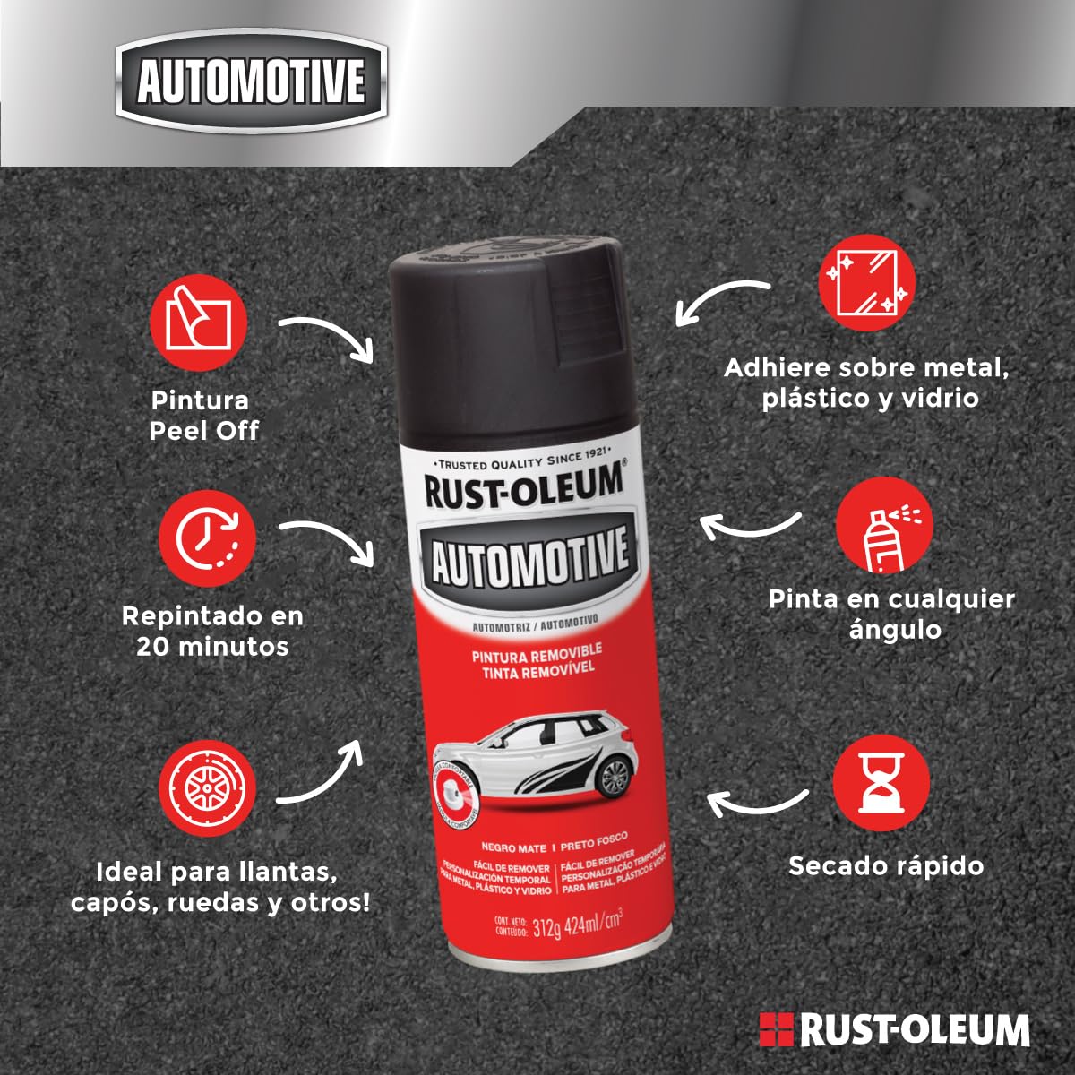 Rust-Oleum Pintura Removible Peel Coat Grafito Mate 313533, 312 g