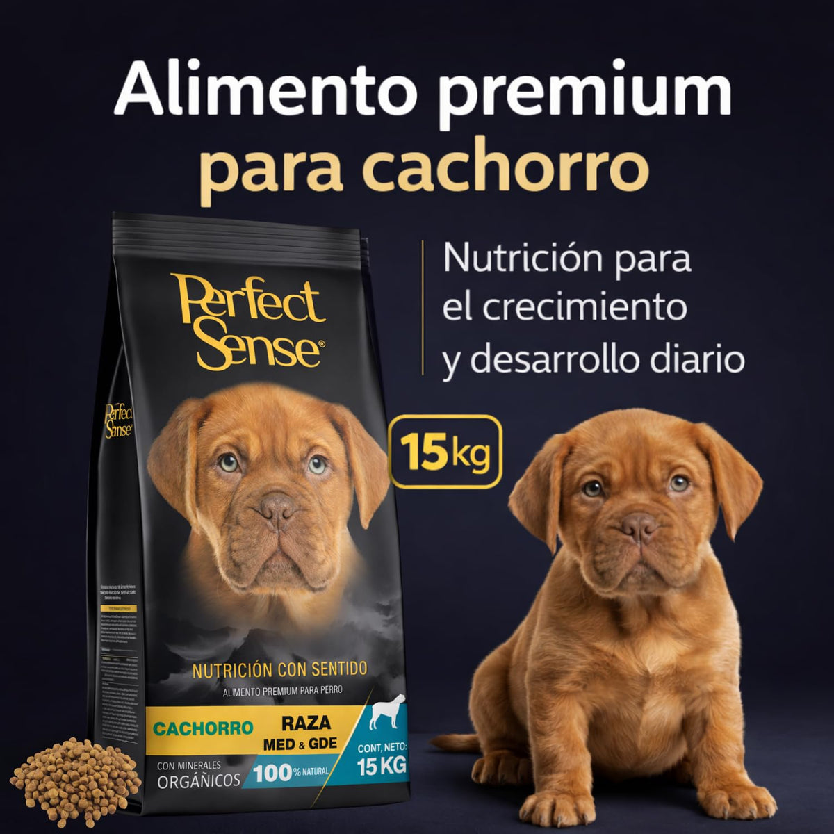 Perfect Sense Alimento Premium para Cachorros MLB | 15 kg | Ingredientes 100% Naturales con Prebióticos, Omega 3, YUCCA schidigera y Conservadores Naturales