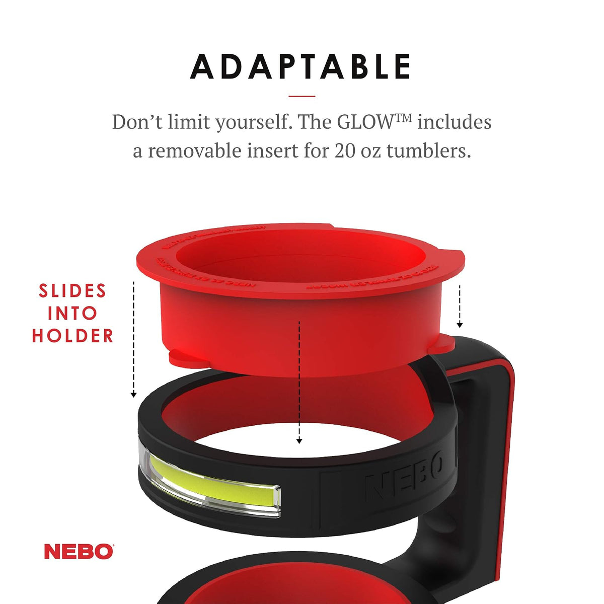 NEBO 6668 GLOW - Luz + mango para tu vaso de 30 onzas - Yeti Rambler, Ozark Trail y más