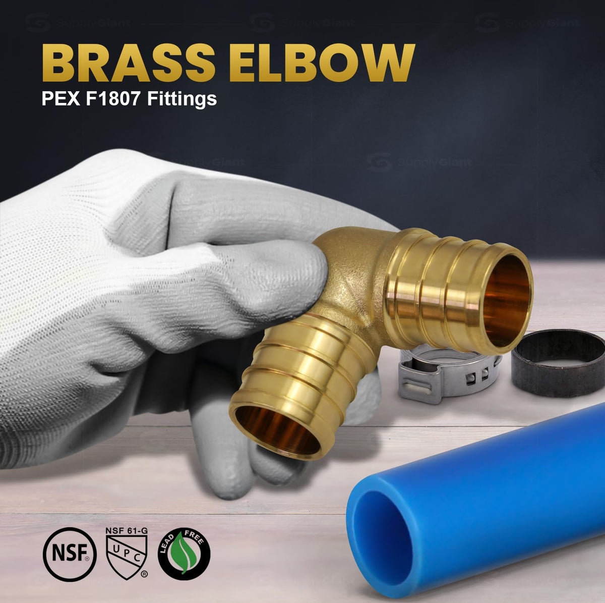 Everflow PXLN0100-NL Lead Free 1-Inch Pex Barb Brass 90-Degree elbow