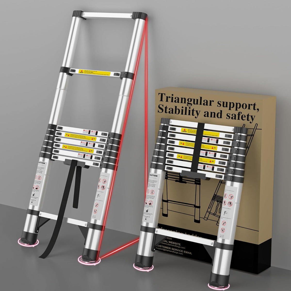 Escalera telescópica plegable telescópica – 8.5 pies Rv telescopio plegable extensible alto compacto – Escaleras de aluminio – para casa, techo de viaje, remolques ajustables – capacidad de 350 libras