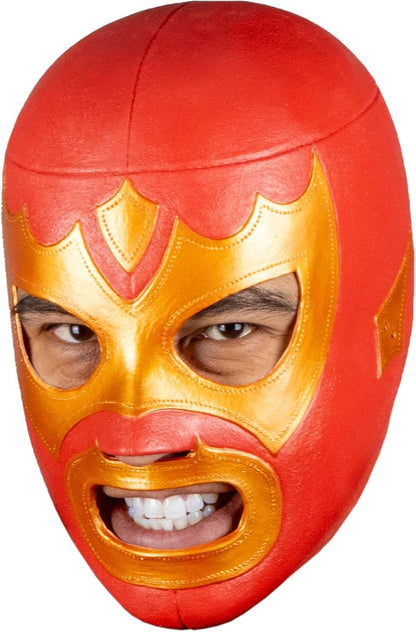 REV Máscara De Luchador Mexicano Guerrero Escarlata Para Adulto, Diseño Rojo Y Dorado Enmascarado De Lucha Libre, Ideal Para Halloween, Eventos Deportivos, Cosplay, Porras Y Partidos