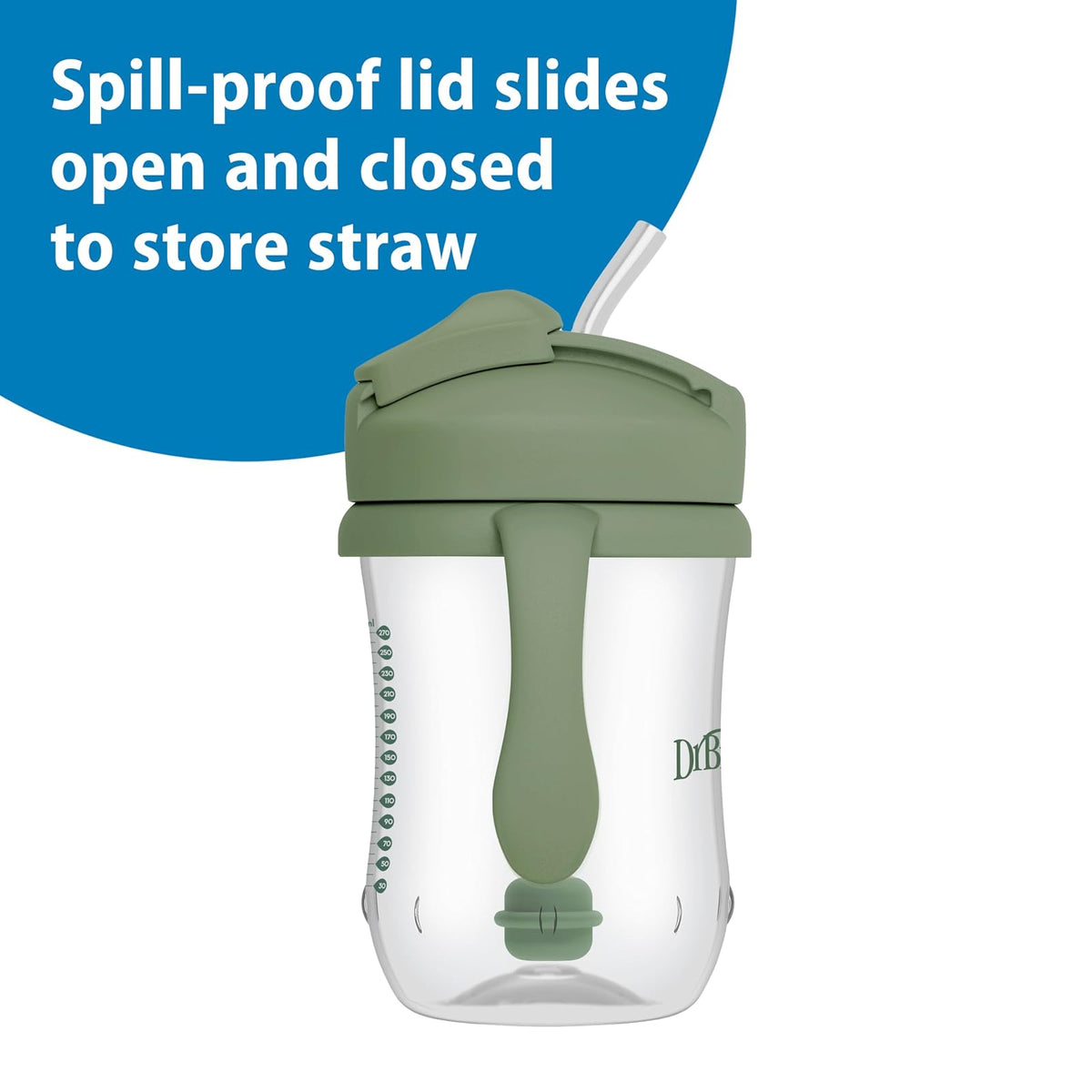Dr. Brown'S- Vaso de Entrenamiento con Popote con Peso Milestones Baby's First, 9 oz/270 ml, Verde Oliva, sin BPA, 6 Meses en adelante