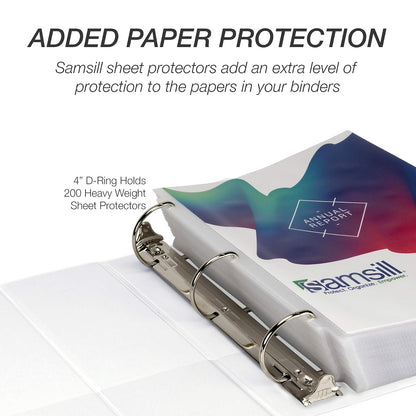 Samsill Carpeta duradera de 3 anillos de 4 pulgadas, fabricada en Estados Unidos, carpeta de anillos D, tablero de aglomerado FSC 100% reciclado, blanco, paquete de 2