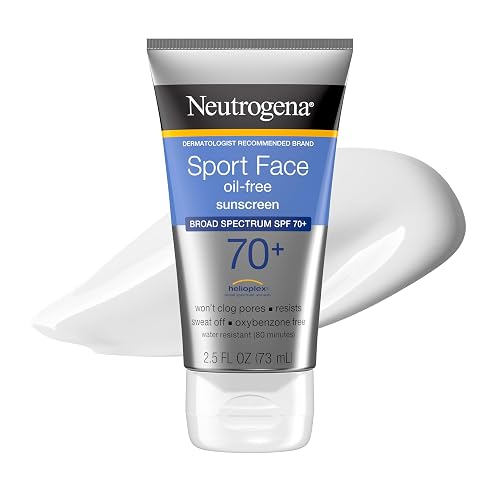 Neutrogena - Protector solar en loción sin aceite para rostro deportivo con SPF 70+ de amplio espectro, protector solar activo resistente al sudor y al agua, 2.5 onzas líquidas