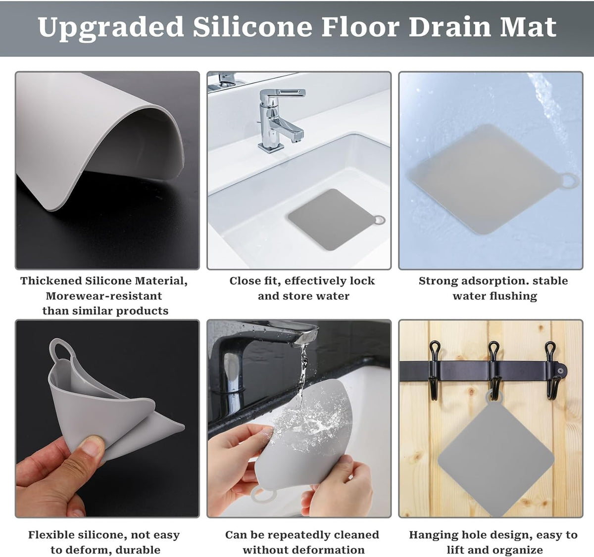 NUSKON 2 Piezas Tapón De Silicona Para Drenaje De Suelo, Tapa Cuadrada De Silicona, Almohadilla Desodorante Para Cocina, Baño Y Lavandería, Cubierta De Ducha