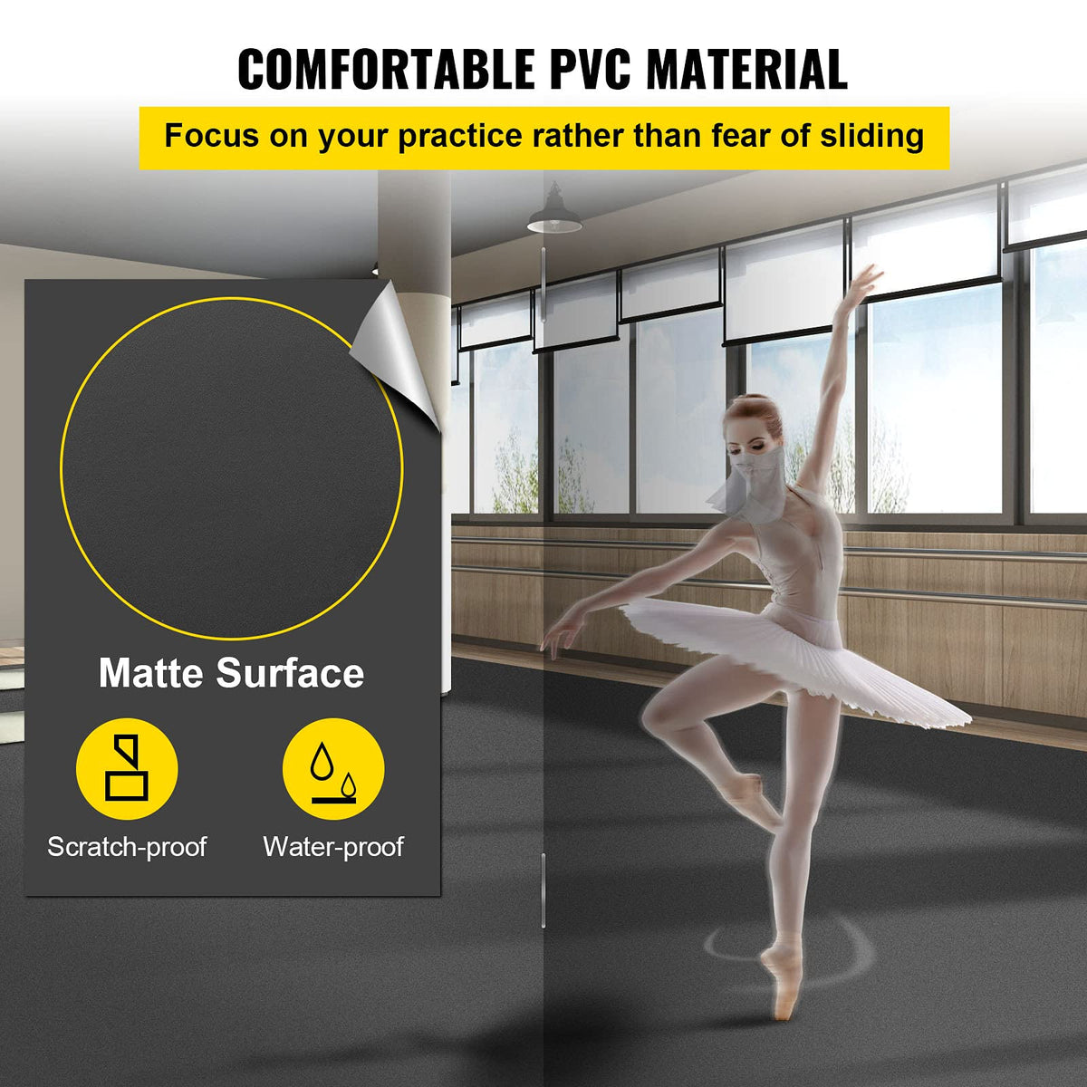 VEVOR - Piso de Baile de PVC de 0.08 Pulgadas de Grosor, 6.5 x 4 pies, 10 pies, 12 pies, Rollo Reversible portátil para Pista de Baile, Piso de Baile Antideslizante, Pista de Baile de Ballet para
