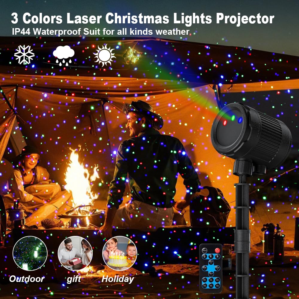 VanSmaGo Proyector Láser de Luces de Navidad para Exterior, Láser de 3 Colores, Espectáculo de Luces de Luciérnaga con Mando a Distancia RF, Regalo de Navidad, Decoración del Hogar, Jardín