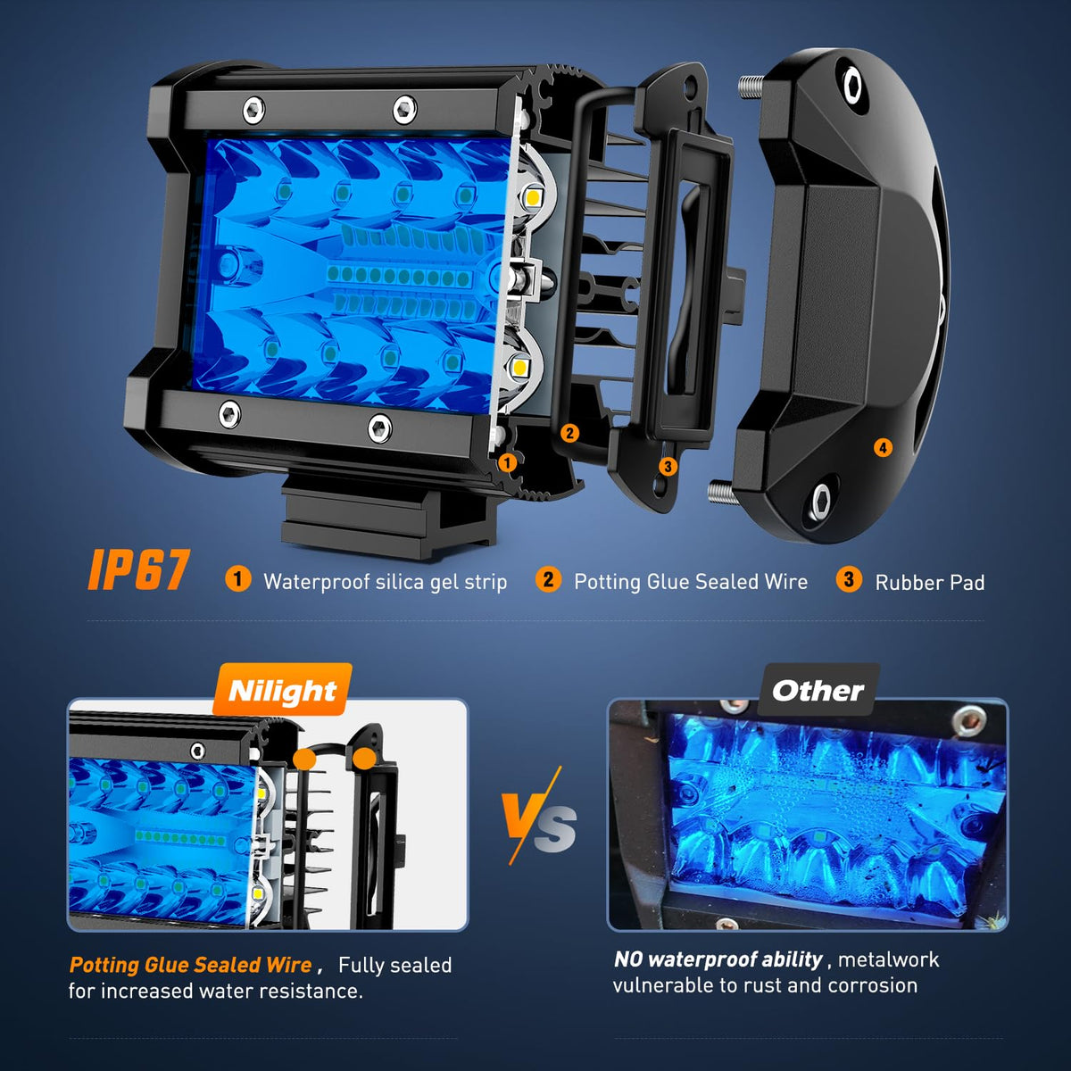Nilight Luces LED de 4 in, 60 W, Azul, Triple Fila, Paquete de 2 18201B