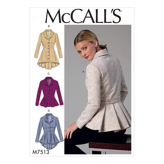 McCall's Patterns M7513 A5 - Collar con muesca para mujer, peplum, talla 6-14 (7513)