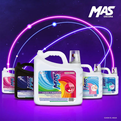 MAS - Oscura Detergente Líquido, 6.64L; Colores Oscuros Intensos con Efecto Suavizante (88 Cargas) para Ropa de Color Oscura y de Mexclilla. Cuida el Color y Conserva la Suavidad