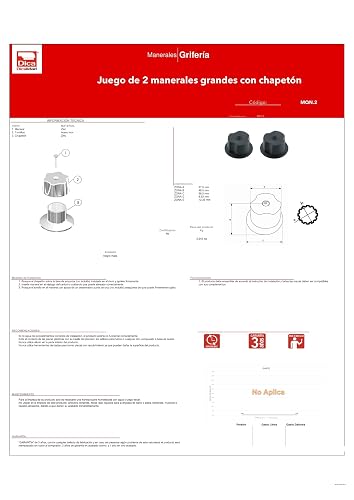 DICA MQN.2 Juego de 2 Manerales Grandes con Chapetón para Regadera, Color Negro Mate