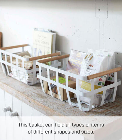 YAMAZAKI Home 2507 Organizador de cesta de almacenamiento con doble asa, talla única, color blanco
