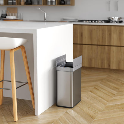 iTouchless - Cubo de basura con sensor abierto de 49.2 l, con filtro de olor AbsorbX y tapa a prueba de mascotas, acero inoxidable, la basura automática sin contacto evita que los perros y gatos entren en cubos de basura de cocina