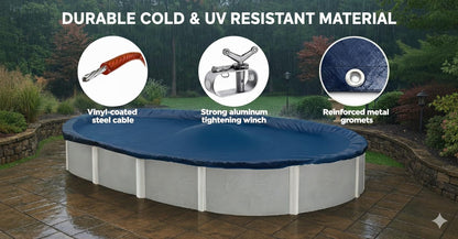 Cubierta de invierno para piscina, cubierta de invierno de 8 x 12 pies, ovalada, azul sólido, incluye cabrestante y cable para una fácil instalación, resistencia y durabilidad superiores, tratada para