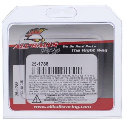 Juego de rodamientos de rueda All Balls Racing 25-1788 compatible con/reemplazo para Polaris 450 HO 2x4 MD 2016, Brutus HD 900 2013-2014, Brutus HD 1000 2016-2018, Forest 800 6x6 2015, ACE 325 20