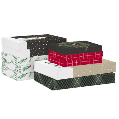 Hallmark - Cajas de Navidad para regalos (10 cajas de ropa con tapas: 3 pequeñas de 11 pulgadas, 5 medianas de 14 pulgadas, 2 grandes de 16 pulgadas), cuadros rojos, verdes y negros, muñecos de nieve,
