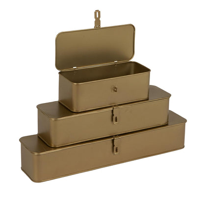 Creative Co-op Cajas Decorativas de Metal con Acabado Dorado (Juego de 3 tamaños)