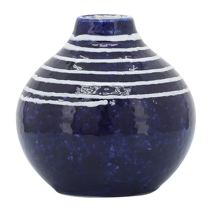 Sagebrook Home 5" Decorative Primeval Ceramic Vase - Contemporary Blue and White Flower Vase for Home, Office Decorative Accent - Easy Gift Idea