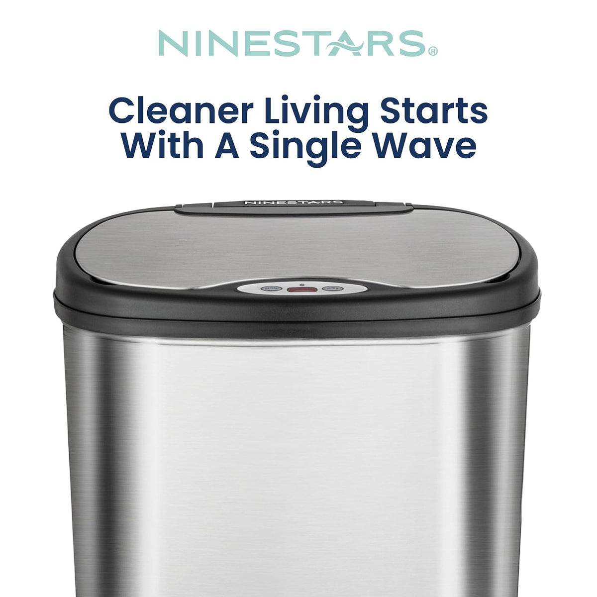 NINESTARS DZT-50-13 la papelera original sin contacto con sensor de movimiento automático, parte superior negra, 13.2 galones / 50 L, Acero Inoxidable, Art Deco, Acero inoxidable, 13 Gal. 50 L, 1