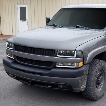 DNA MOTORING - Par de Faros Delanteros Transparentes, Reflector ámbar halógeno/LED Compatible con Silverado 1500/1999-2002 Silverado/2001-2002 Silverado 2500 HD, HL-SSLB-CSIL99-4P-BK-AM