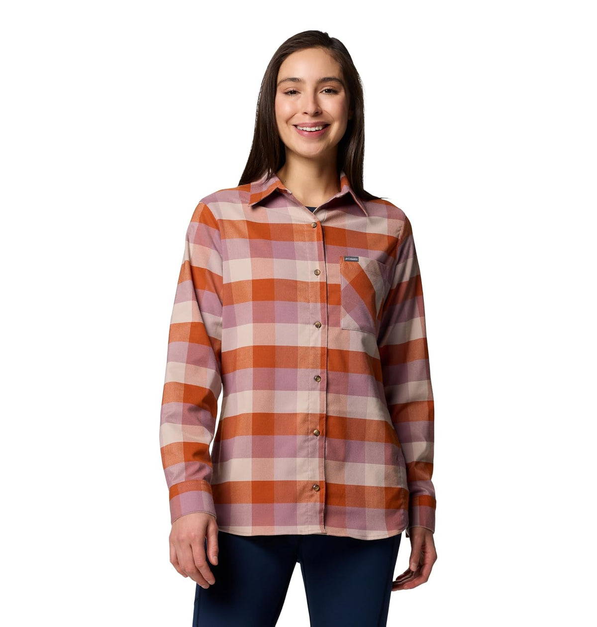 Columbia Camisa de Franela Port Hope Peak Verde Manga Larga Botón a Cuadros Regular para Mujeres