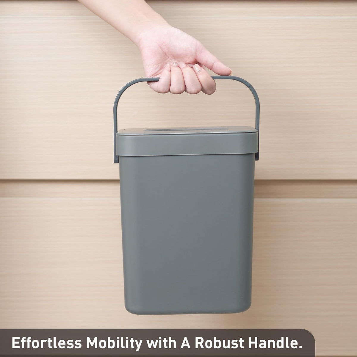 EKO Puro - Mini cubeta de basura para colgar en la pared con tapa, cubeta de compostaje de residuos de alimentos para interiores, 0.79 galones / 3L pequeño cubeta de basura para cocina (gris)