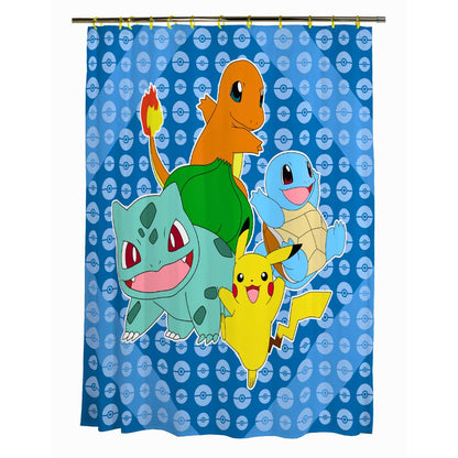 Franco Pokemon Anime - Juego de 13 Piezas de Cortina de Ducha y Anillo (Producto 100% con Licencia Oficial) - 182.9An x 182.9Al cm (13 Paneles) - Pokemon