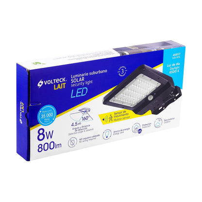 Volteck SUB-901L, Luminario suburbano LED 8 W con panel solar, luz blanca fría 6500K, IP 65, color negro