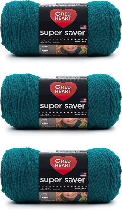 Red Heart Super Saver Estambre Acrílico, Varios Colores - verde petróleo - Paquete de 3
