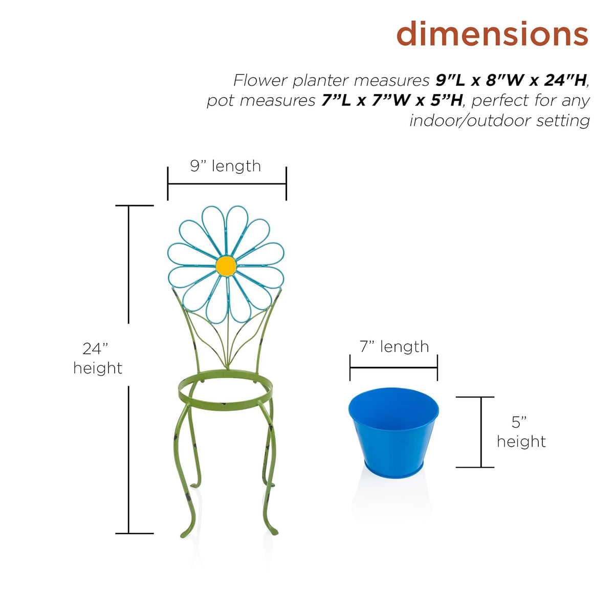 Alpine Corporation 24" Tall Blue Daisy Flower Planter with Stand Decoration Yard