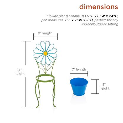 Alpine Corporation 24" Tall Blue Daisy Flower Planter with Stand Decoration Yard