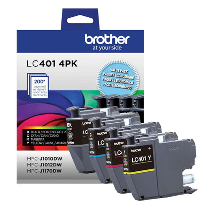 Brother LC4014PKS - Paquete de 4 Cartuchos de Tinta Originales de Rendimiento Estándar, Incluye Negro, Cian, Magenta y Amarillo, Compatibles con MFC-J1010DW, MFC-J1012DW y MFC-J1170DW