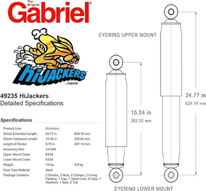 Gabriel HiJackers Amortiguadores de Aire Ajustables Traseros 49235 para Cadillac/GMC/Dodge/Jeep/Nissan, Negro