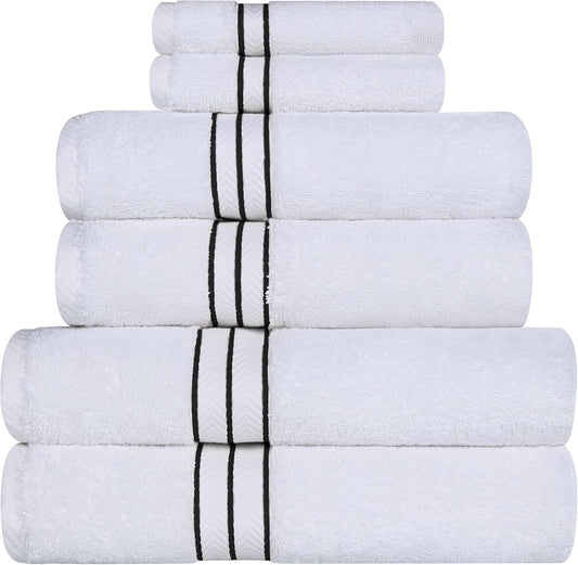 Superior, Hotel Collection 900 gram, Superior, 100% Premium Long-Staple Combed Cotton, 6 Piece Towel Set, White with Black Border