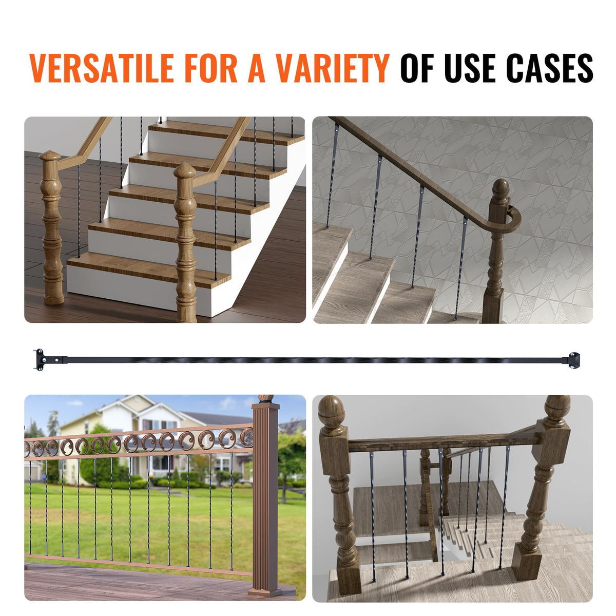VEVOR - de metal para escalera, 44 x 1/2 pulgadas, ejes decorativos de acero galvanizado, paquete de 10 de cubierta con giros huecos, de escalera en espiral negra