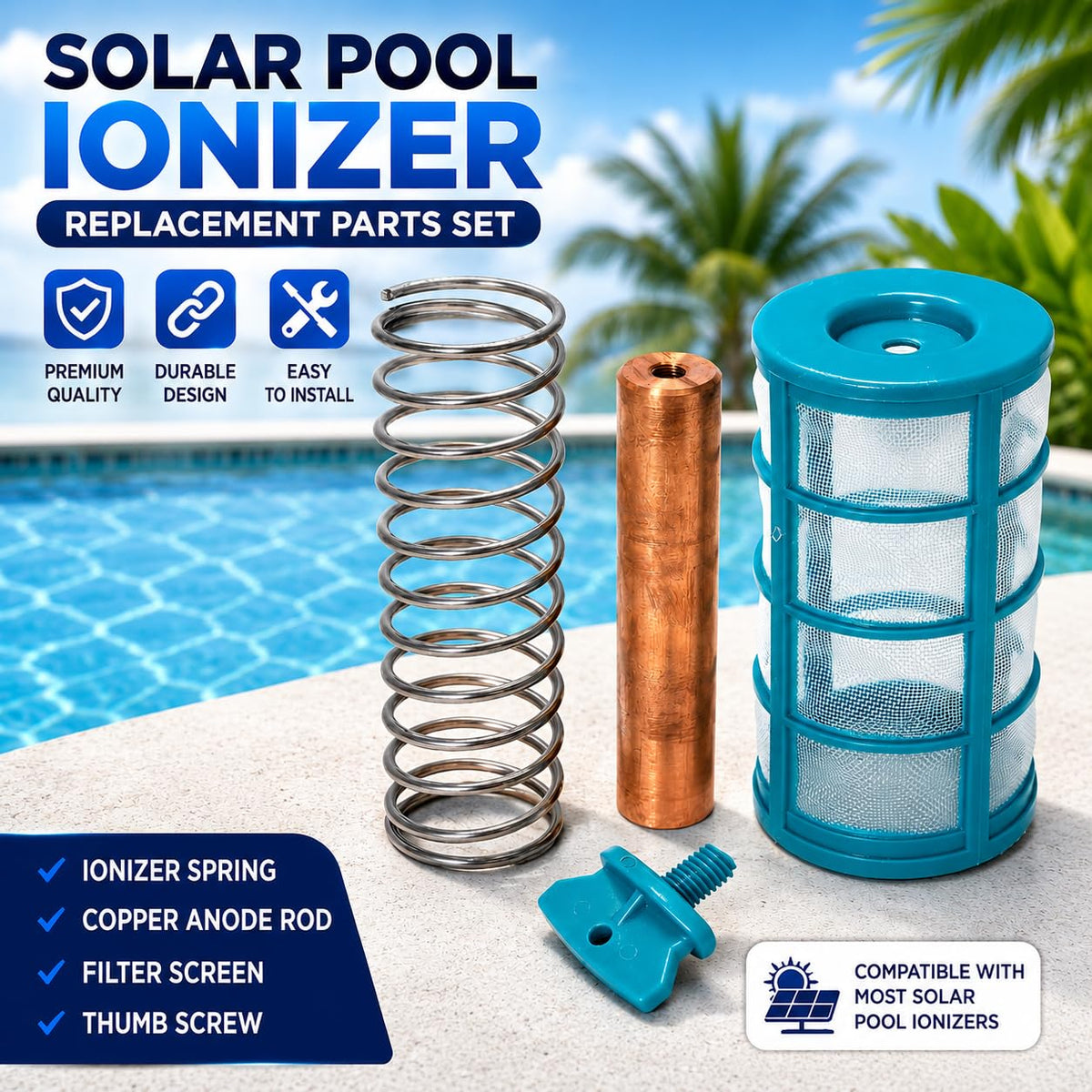 XtremepowerUS 90133 reduce el cloro algas purificador de la piscina ionizador solar, cobre, azul