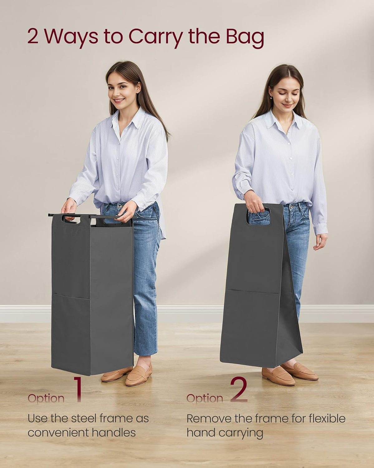 VASAGLE Clasificador de ropa de 43.5 galones UBLH031G01 - Cesta de lavandería con 3 compartimentos, carrito con ruedas, estante, bolsas extraíbles, bolsillos, gris pizarrón y gris carbón
