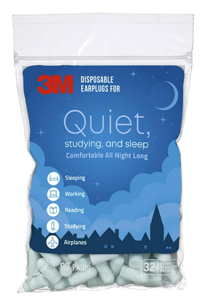 3M - Tapones desechables para oídos silenciosos, estudiar y dormir, 80 pares (160 enchufes), clasificación de reducción de ruido (NRR) 32 dB, cómodos durante toda la noche, tapones de oreja azul