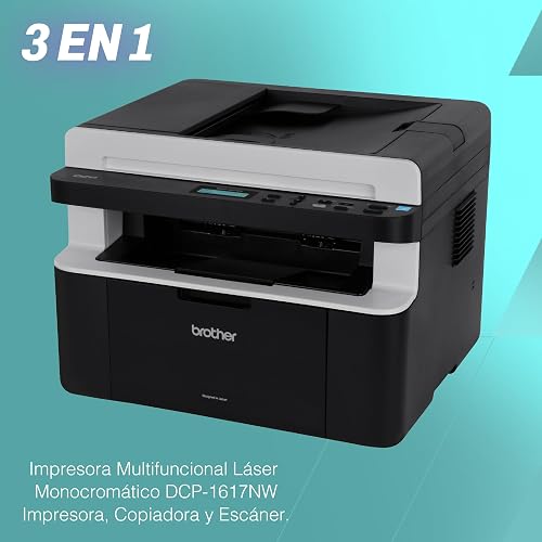 Brother Multifuncional Láser Monocromático DCP-1617NW, Conectividad Wi-Fi | Impresión blanco y negro, con conectividad Wi-Fi, ideal para pequeñas empresas o el hogar