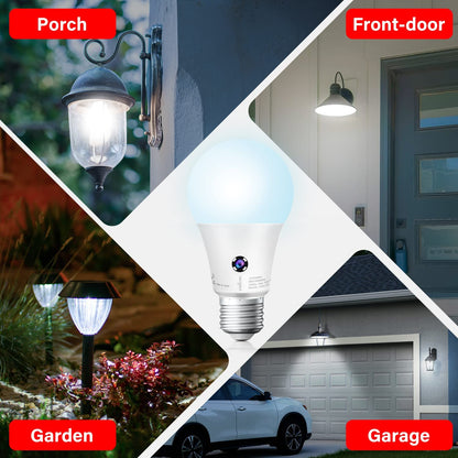 Sengled - Bombillas de luz LED A19 para exteriores, paquete de 3 bombillas con sensor LED A19, luz diurna de 5000 K, 1200 lúmenes, equivalente a 75 W, 10,5 W, base E26, bombillas de fotocélula