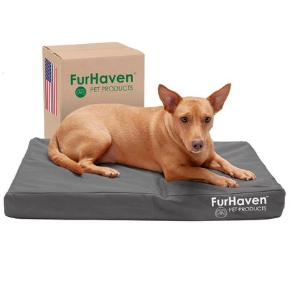 Furhaven Funda de Repuesto para Cama de Mascota Ultra Afelpada - Oxford Stone Gray - Medium (Pack of 1) - Traditional Mattress (Egg Crate Orthopedic Foam)