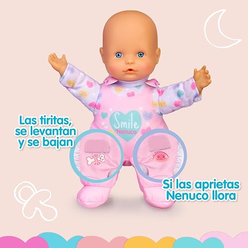 Nenuco Tiritas, Cuerpo Blandito de 25 cm, Muñeco con Sonidos de Bebé, Dice Papá y Mamá, Llora y se Ríe, Tiritas de Quita y Pon, Juguete para Niños Desde 10 Meses, Famosa