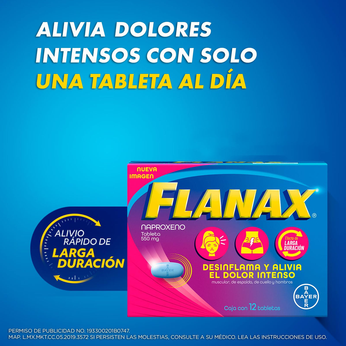 Flanax Naproxeno 550mg, Analgésico para Cólicos Menstruales, Desinflama y Alivia el Dolor Intenso, 12 Tabletas