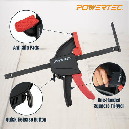 POWERTEC - Juego de 2 abrazaderas de riel guía para sierra de vía de pista, abrazaderas de liberación rápida de 8-3/4 pulgadas para sistema de riel guía de sierra circular, carpintería, 71423V